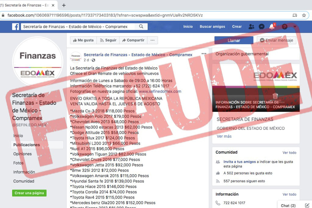 Secretar A De Finanzas Report Perfiles Y P Ginas Falsas En Facebook